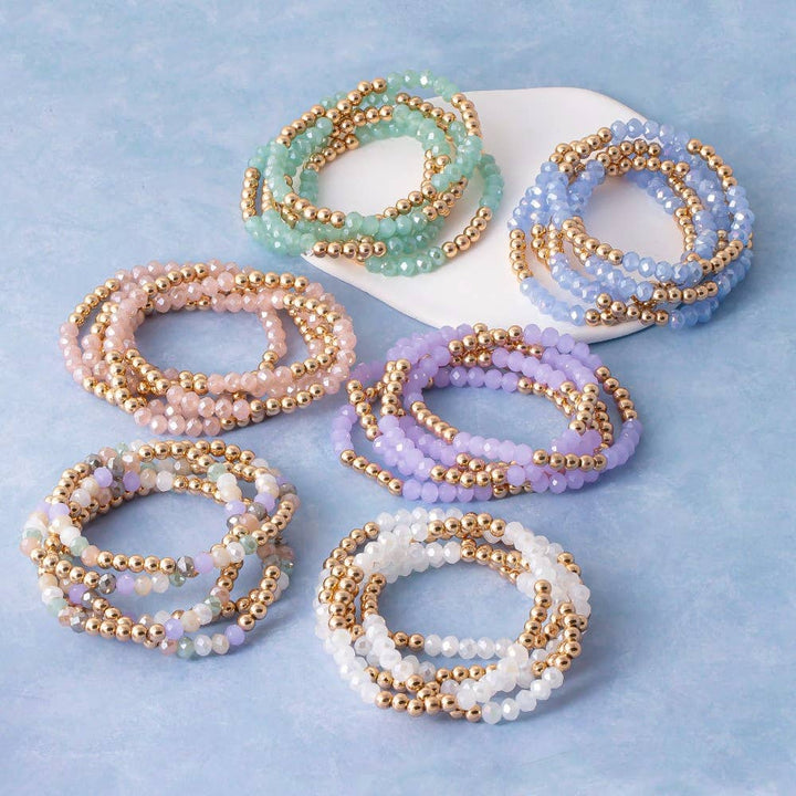 Crystal Gold Ball Beaded Stretch Bracelet Set