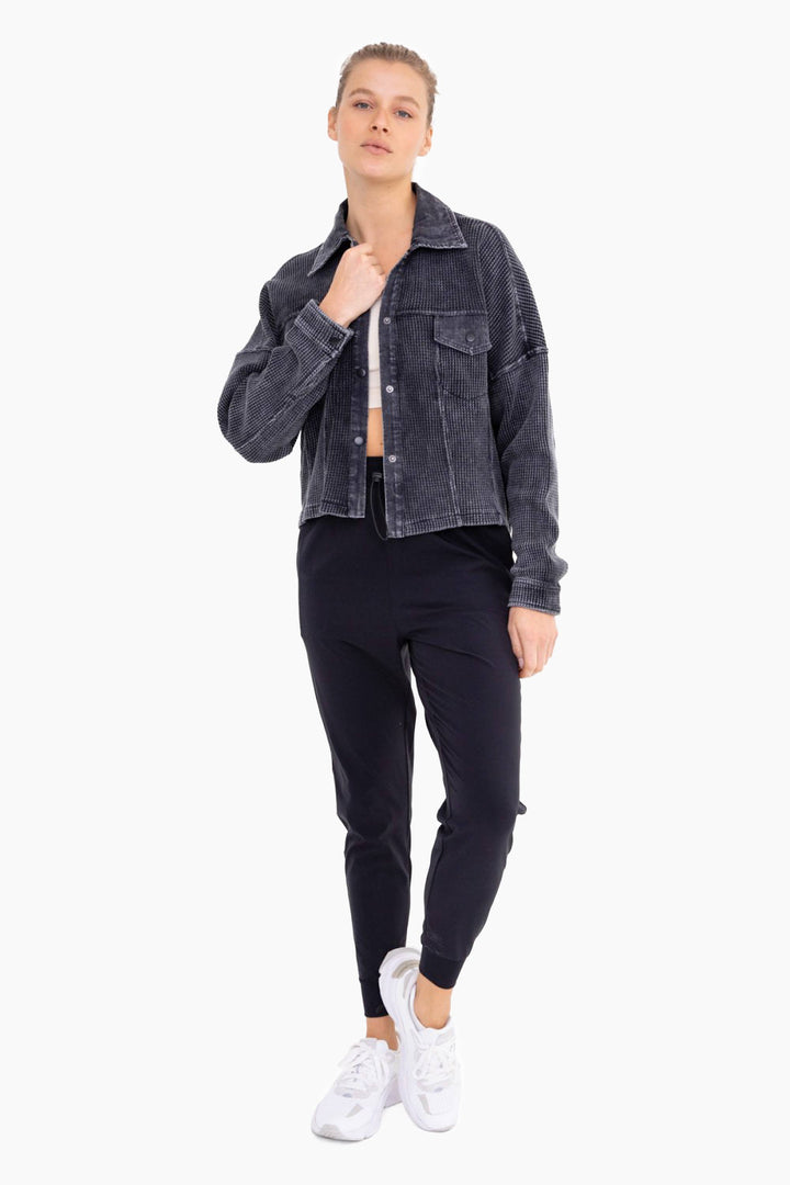 Waffle Knit Washed Cropped Jacket