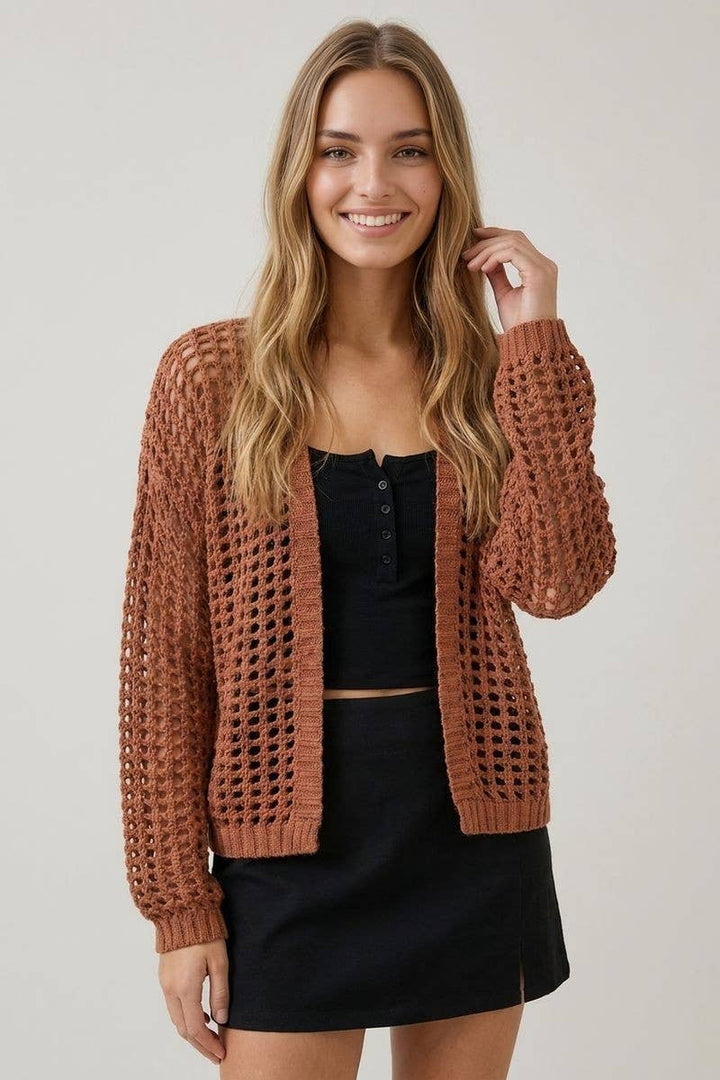 Crochet Fishnet Cropped Cardigan