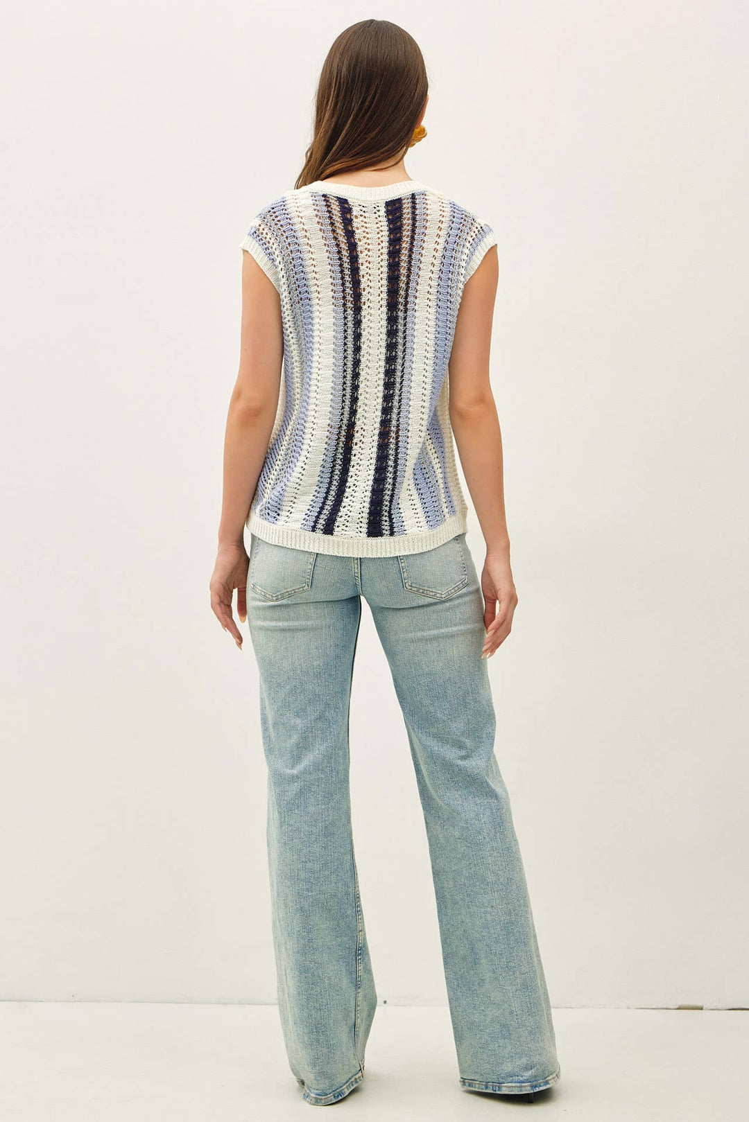 MIXED METALLIC YARN STRIPED HAND CRAFT CROCHET KNIT VEST