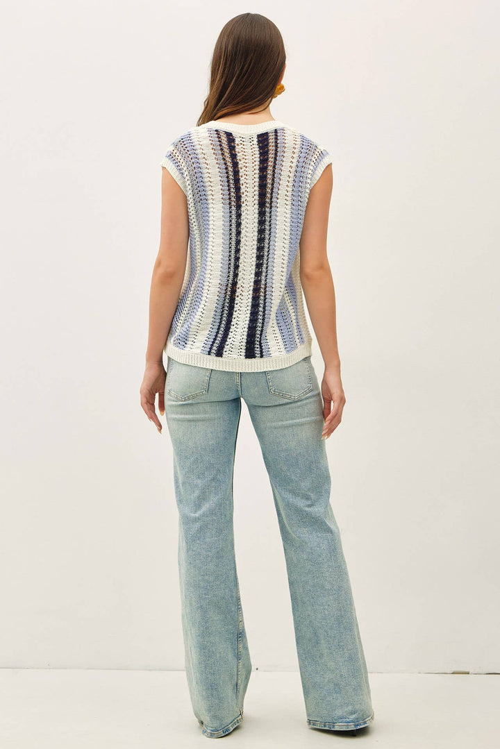 MIXED METALLIC YARN STRIPED HAND CRAFT CROCHET KNIT VEST