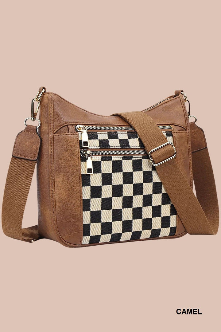 Checkered Canvas Messenger Bag