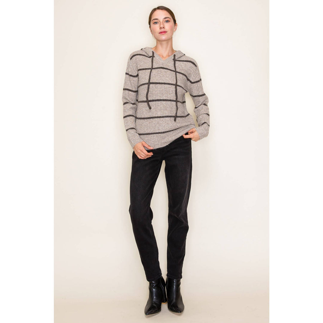 Striped Hooded Drawstring Sweater