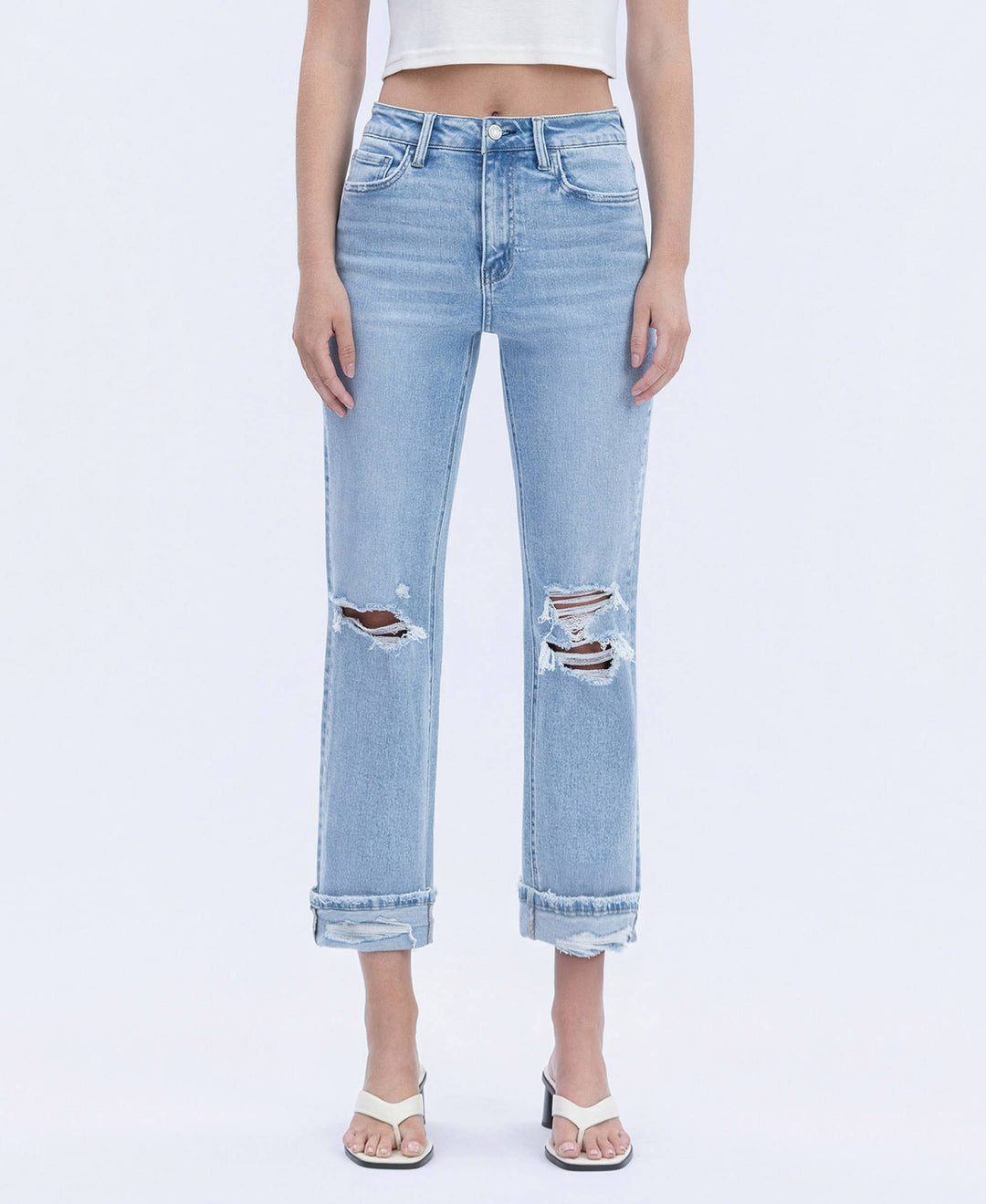 Double Cuffed Cropped Straight Leg