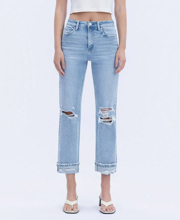 Double Cuffed Cropped Straight Leg