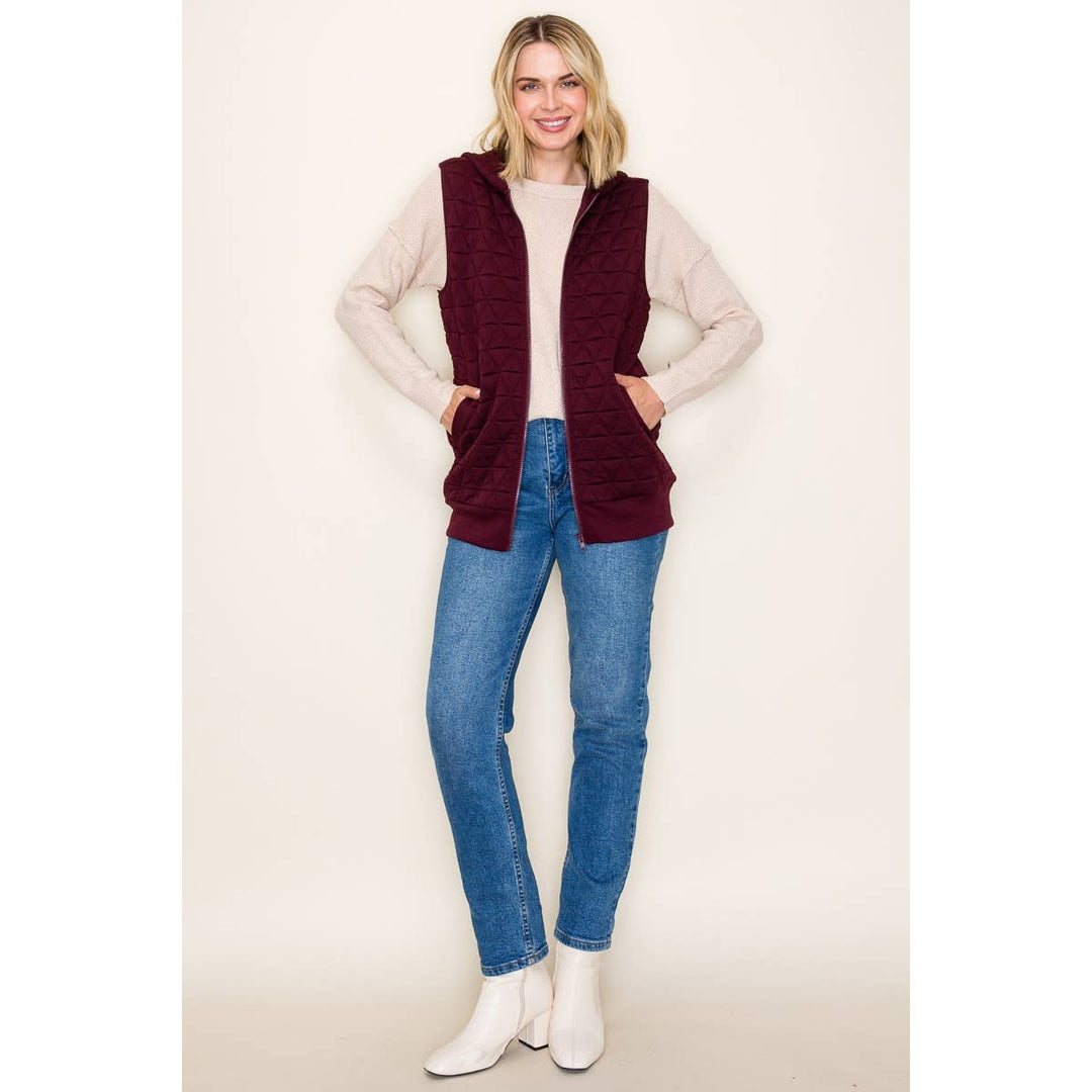 Wine Quilted Zip Up Vest