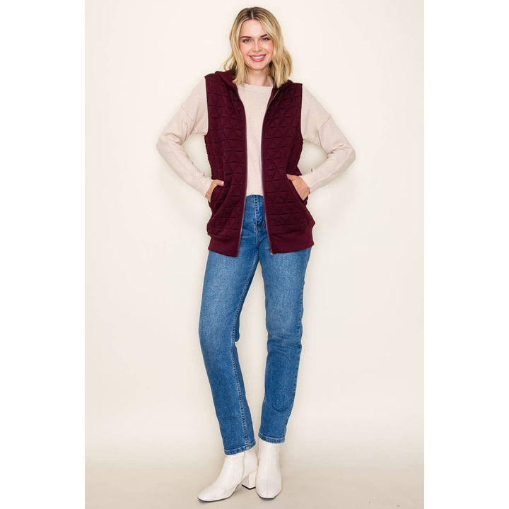 Wine Quilted Zip Up Vest