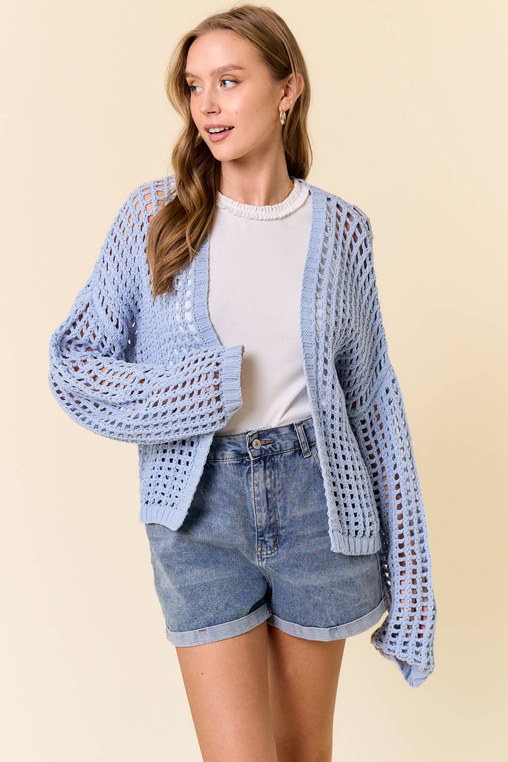 CROCHET FISHNET CROPPED OPEN CARDIGAN - 10685J