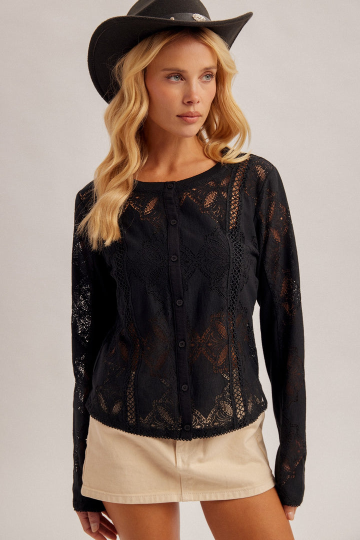 Crochet Lace Trim Detail Top