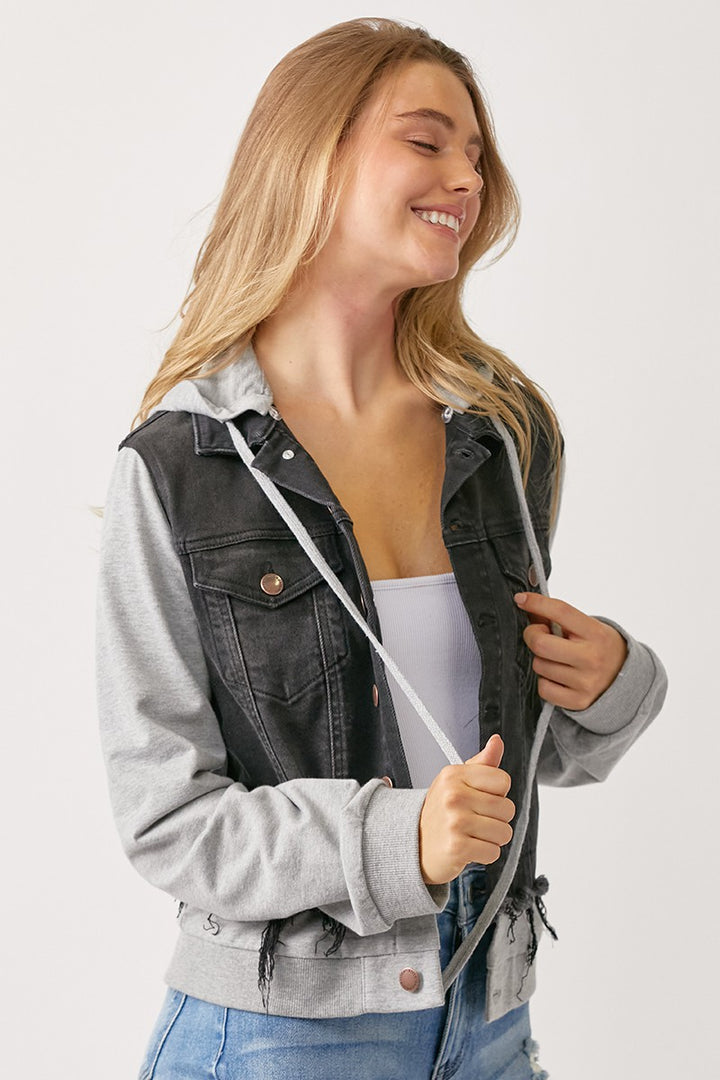 Black Hooded Denim Jacket