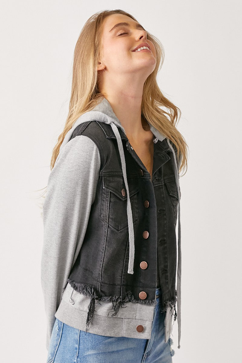 Black Hooded Denim Jacket