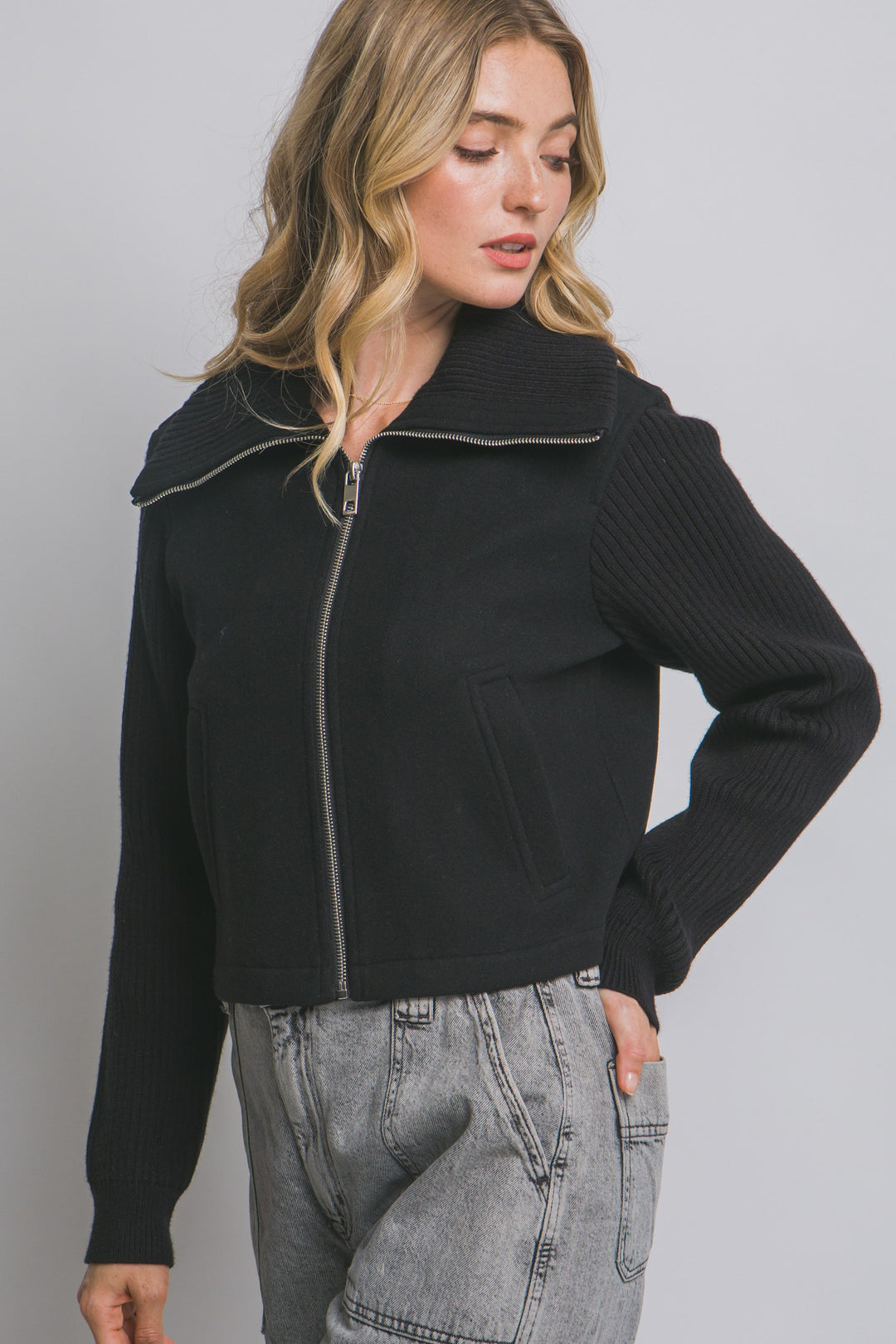 Knit Contrast Long Sleeve Jacket