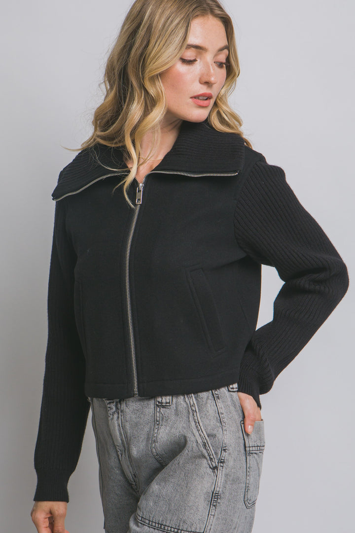 Knit Contrast Long Sleeve Jacket