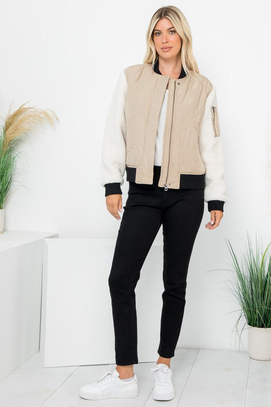 Bomber Jacket With Sherpa Sleeves