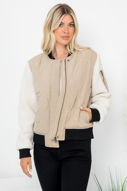 Bomber Jacket With Sherpa Sleeves