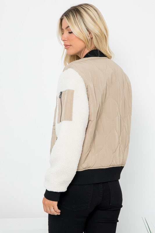 Bomber Jacket With Sherpa Sleeves