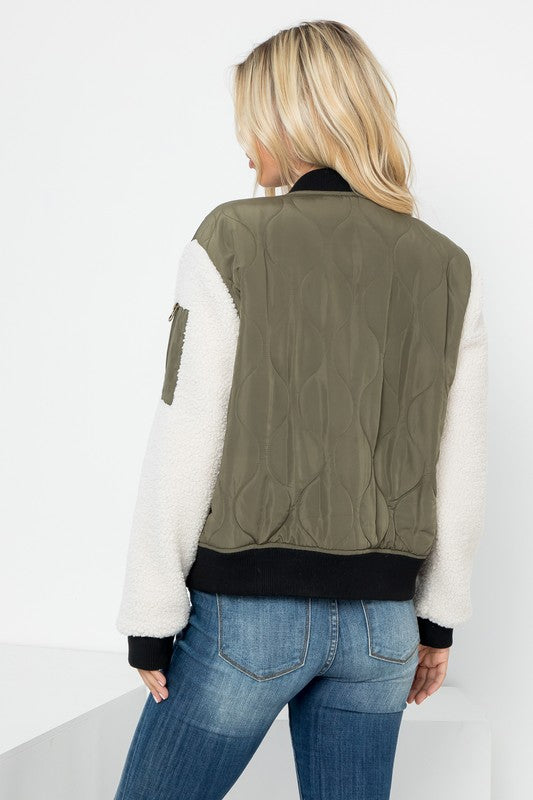 Bomber Jacket With Sherpa Sleeves