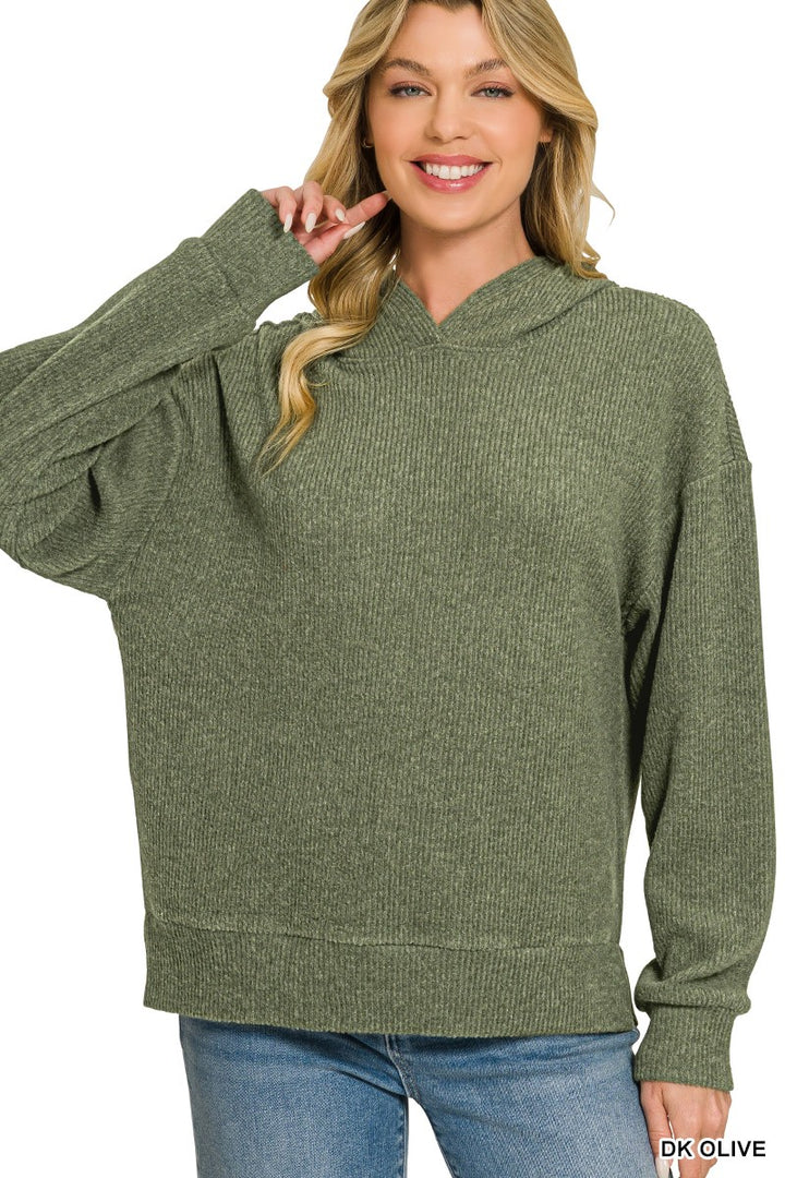 Brushed Ribbed Hacci Hoodie Pullover