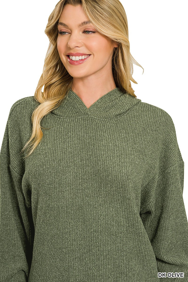 Brushed Ribbed Hacci Hoodie Pullover