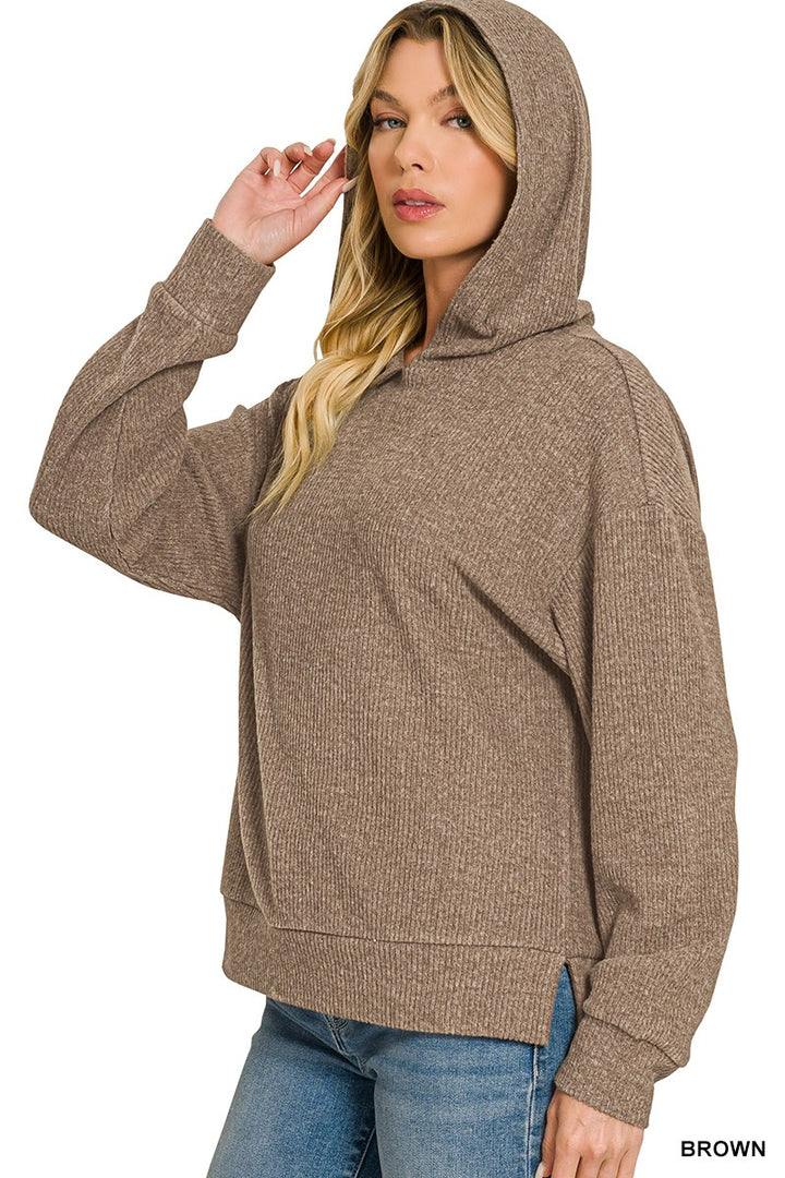 Brushed Ribbed Hacci Hoodie Pullover