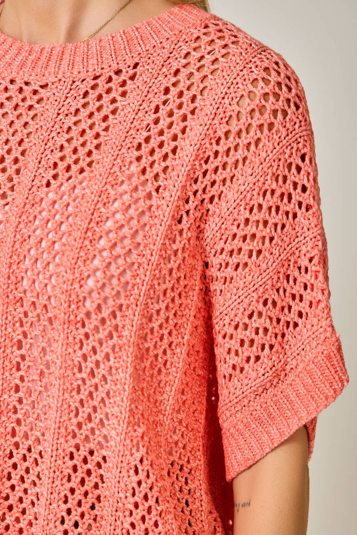Crochet Short Sleeve Dolman Sweater