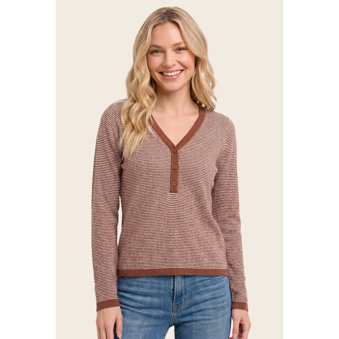 V NENLEY NECK MINI WAFFLE STRIPED TOP