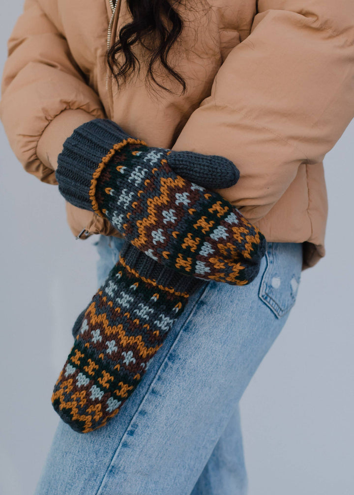 Dusty Blue & Multicolored Mittens