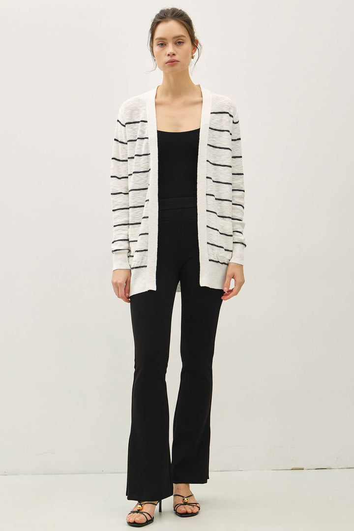 STRIPED COTTON SLUB CARDIGAN