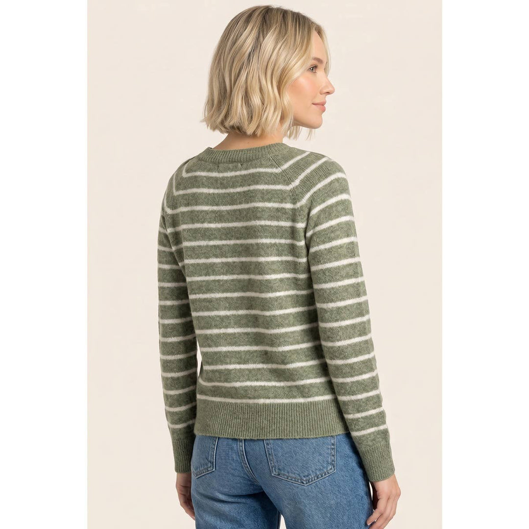 HALF BUTTON STRIPED SWEATER