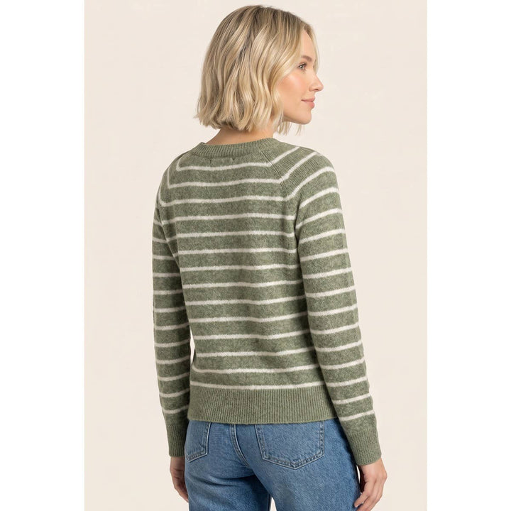 HALF BUTTON STRIPED SWEATER