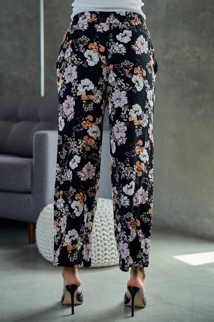 Wide Leg Pants With Elastic Waist Band - 8565P-1