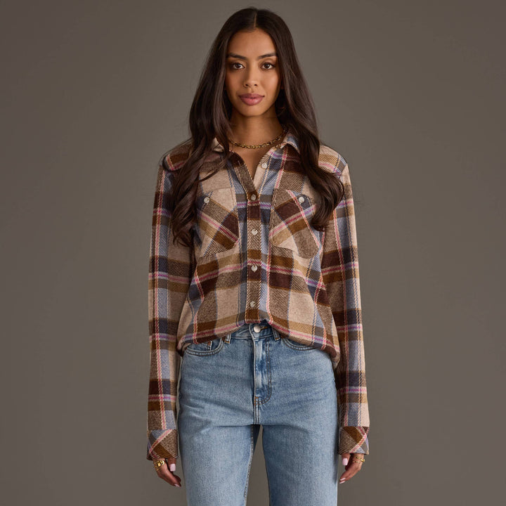 Dk. Brown, Blue & Pink Plaid Button Up
