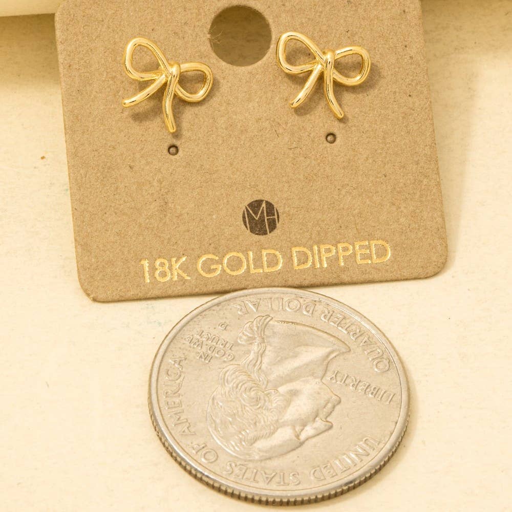 Gold Dipped Wire Ribbon Bow Stud Earrings