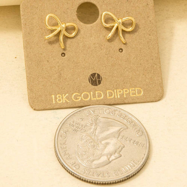 Gold Dipped Wire Ribbon Bow Stud Earrings