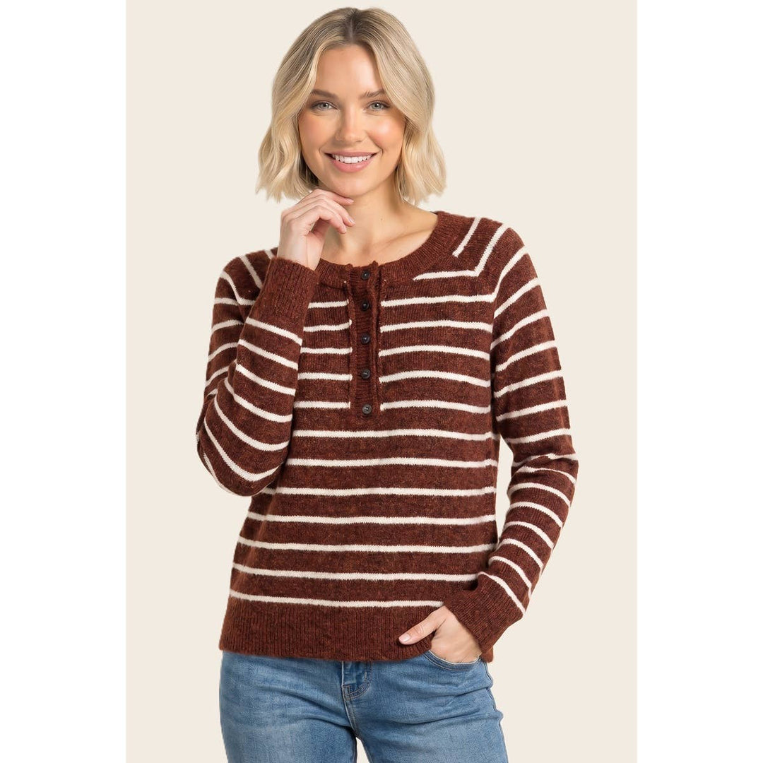 HALF BUTTON STRIPED SWEATER