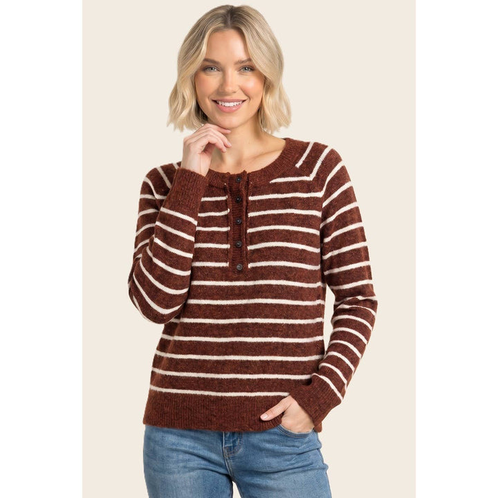 HALF BUTTON STRIPED SWEATER
