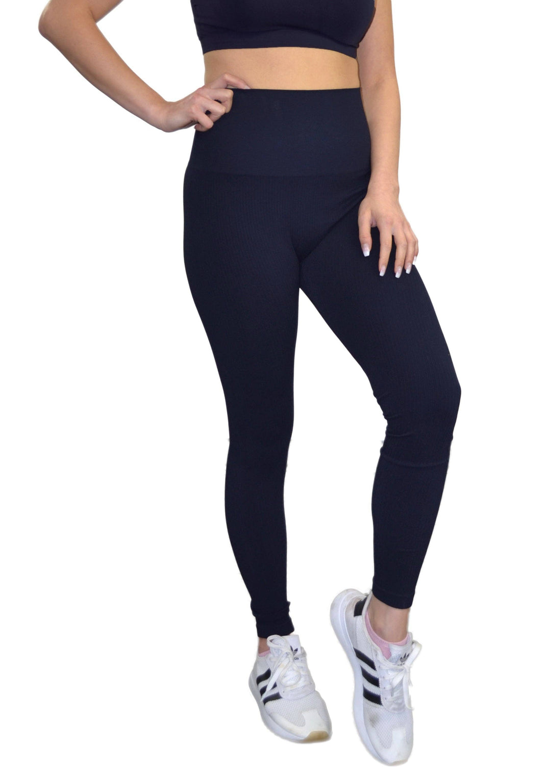 Ribbed High Waist Leggings: Steel Blue