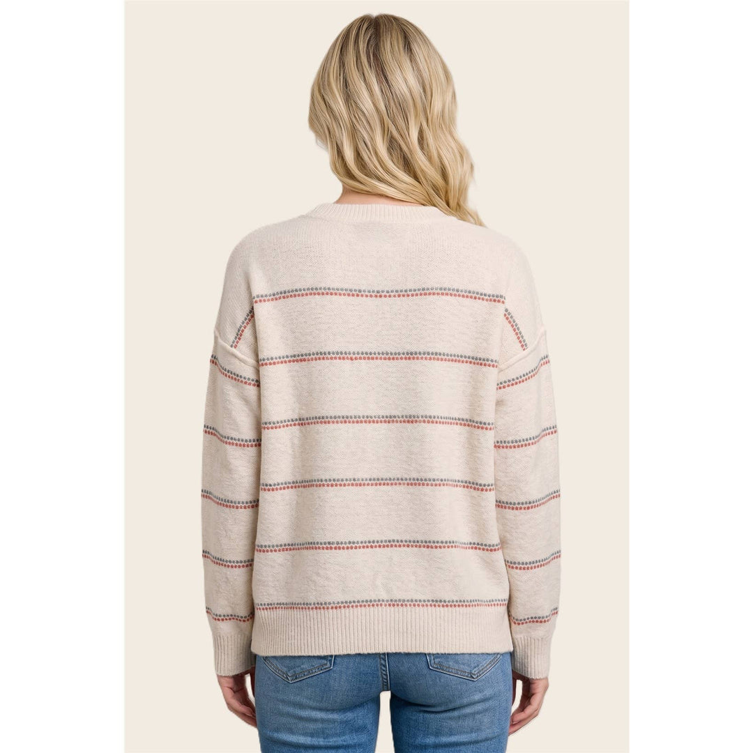 DOTTED STRIPED FUZZY SWEATER