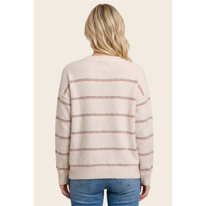 DOTTED STRIPED FUZZY SWEATER