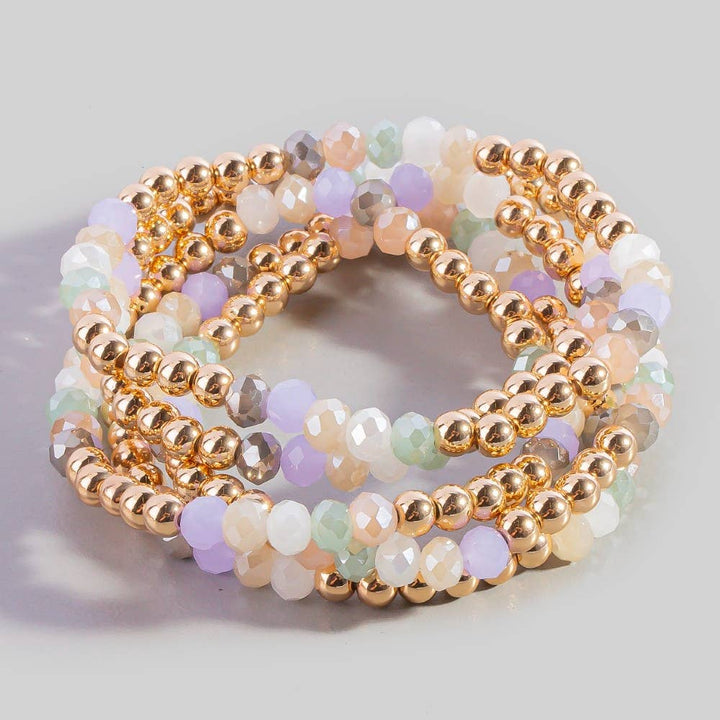 Crystal Gold Ball Beaded Stretch Bracelet Set