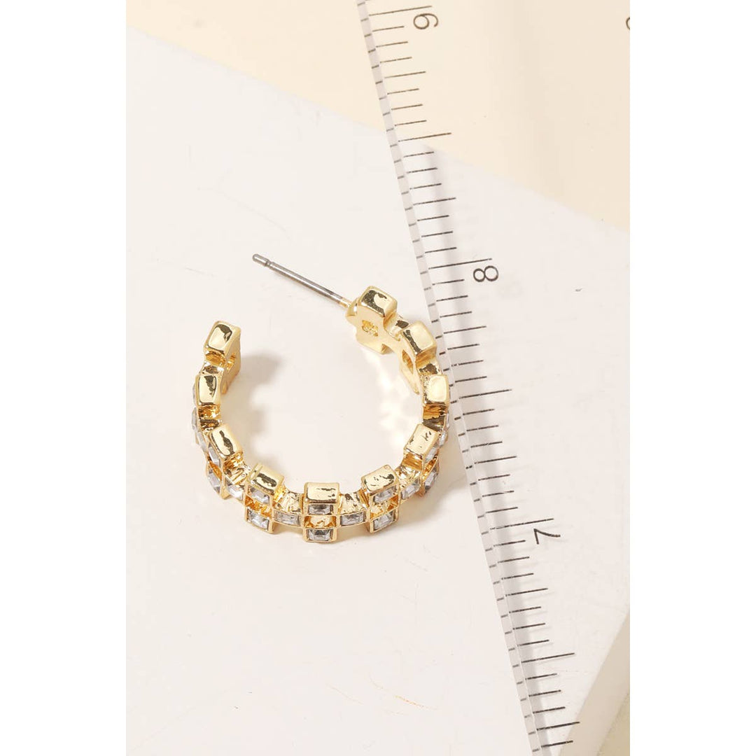 Checkered Rhinestone Squares Hoop Earrings