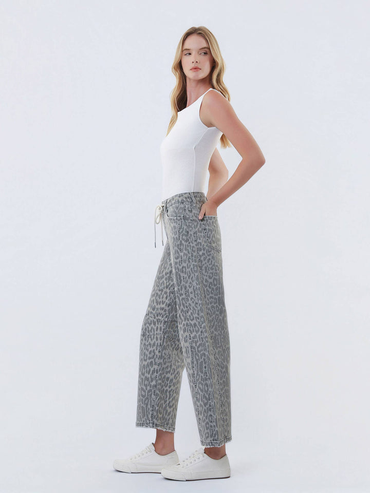 Gray Leopard Barrel Jeans