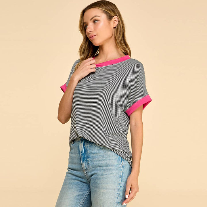 Classic striped tee with contrast trim casual comfort