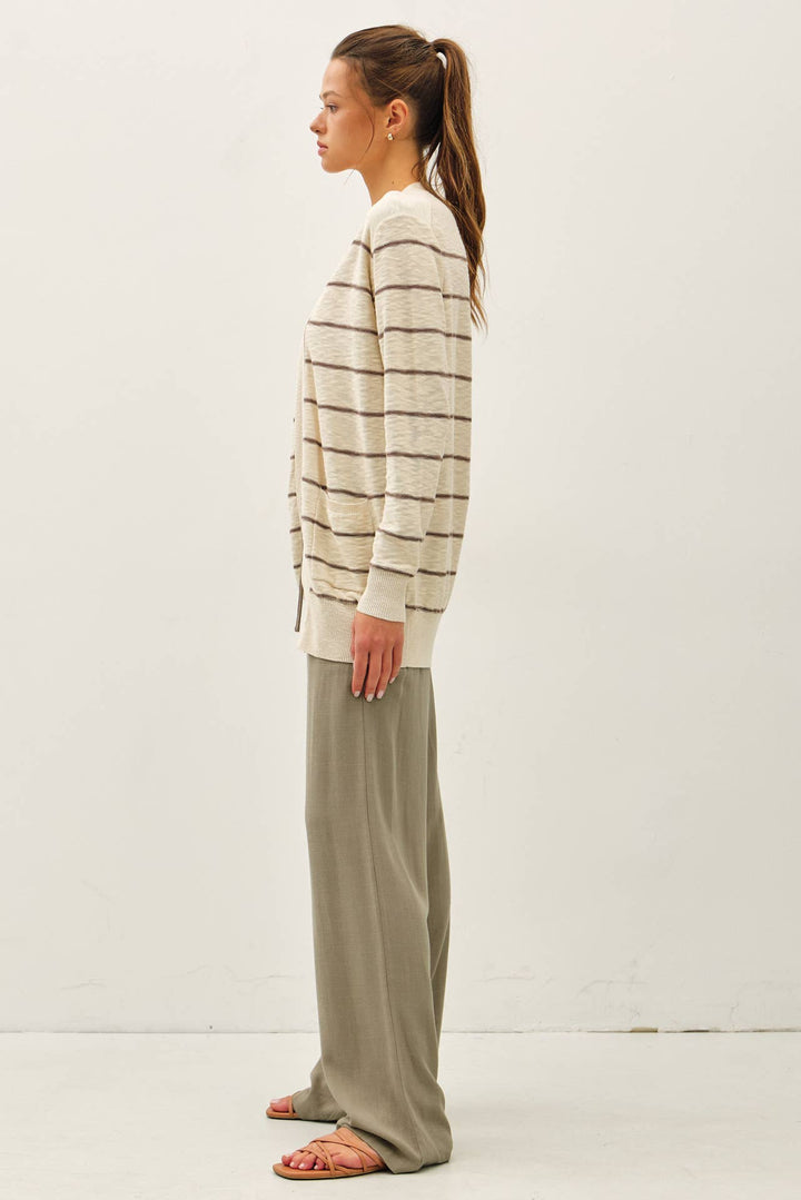 STRIPED COTTON SLUB CARDIGAN