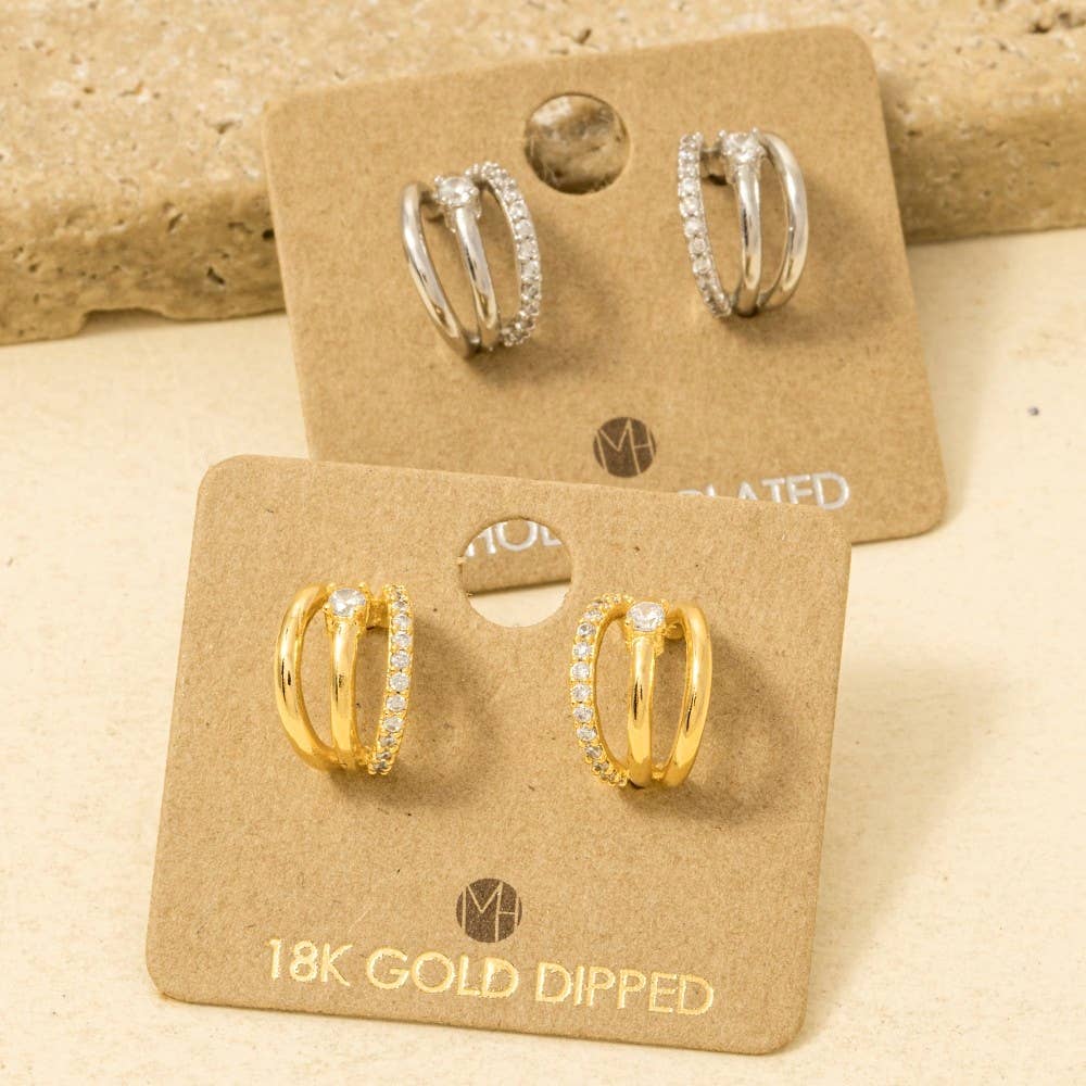 Pave Layered Hoop Huggie Earrings
