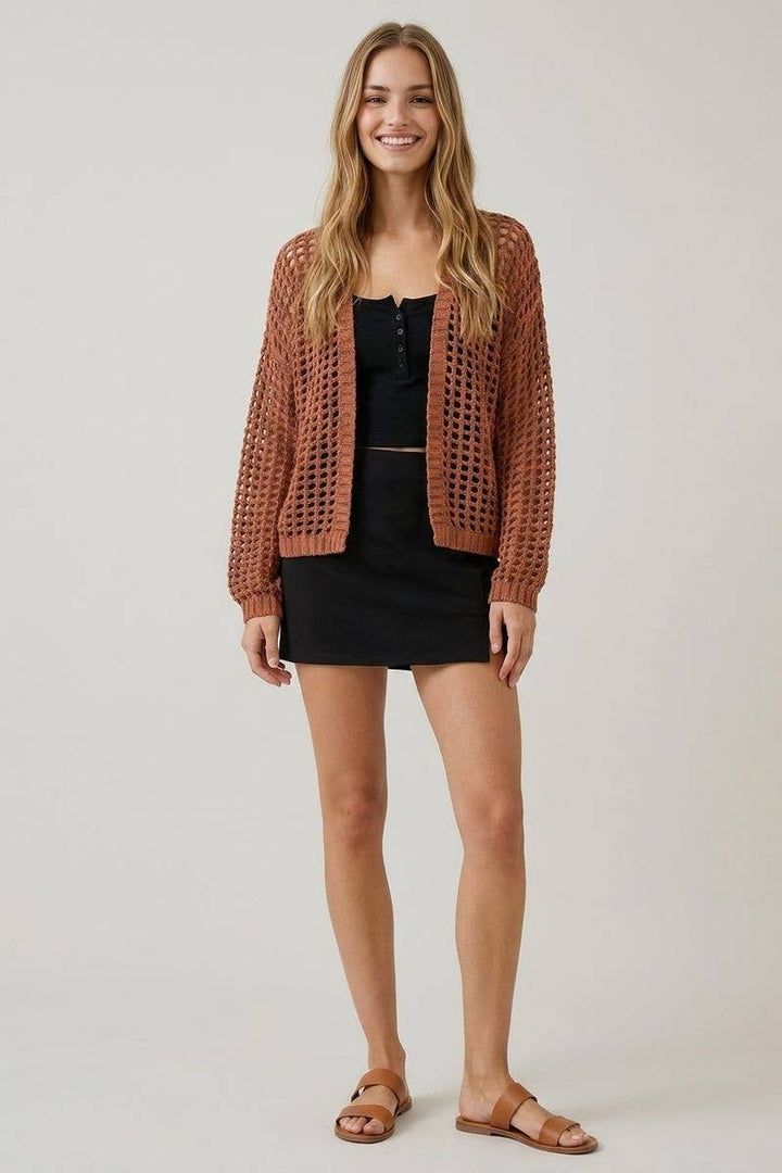 Crochet Fishnet Cropped Cardigan