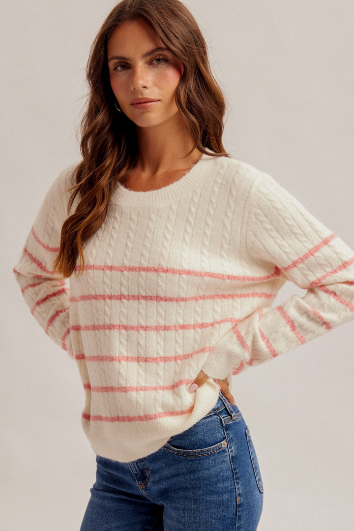 Stripe Cable Knit Sweater Pullover