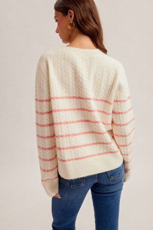 Stripe Cable Knit Sweater Pullover