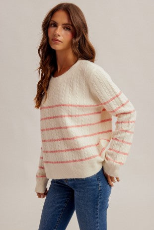 Stripe Cable Knit Sweater Pullover