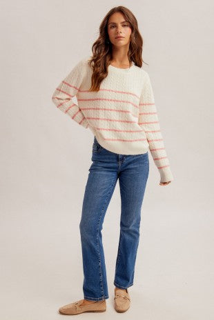 Stripe Cable Knit Sweater Pullover